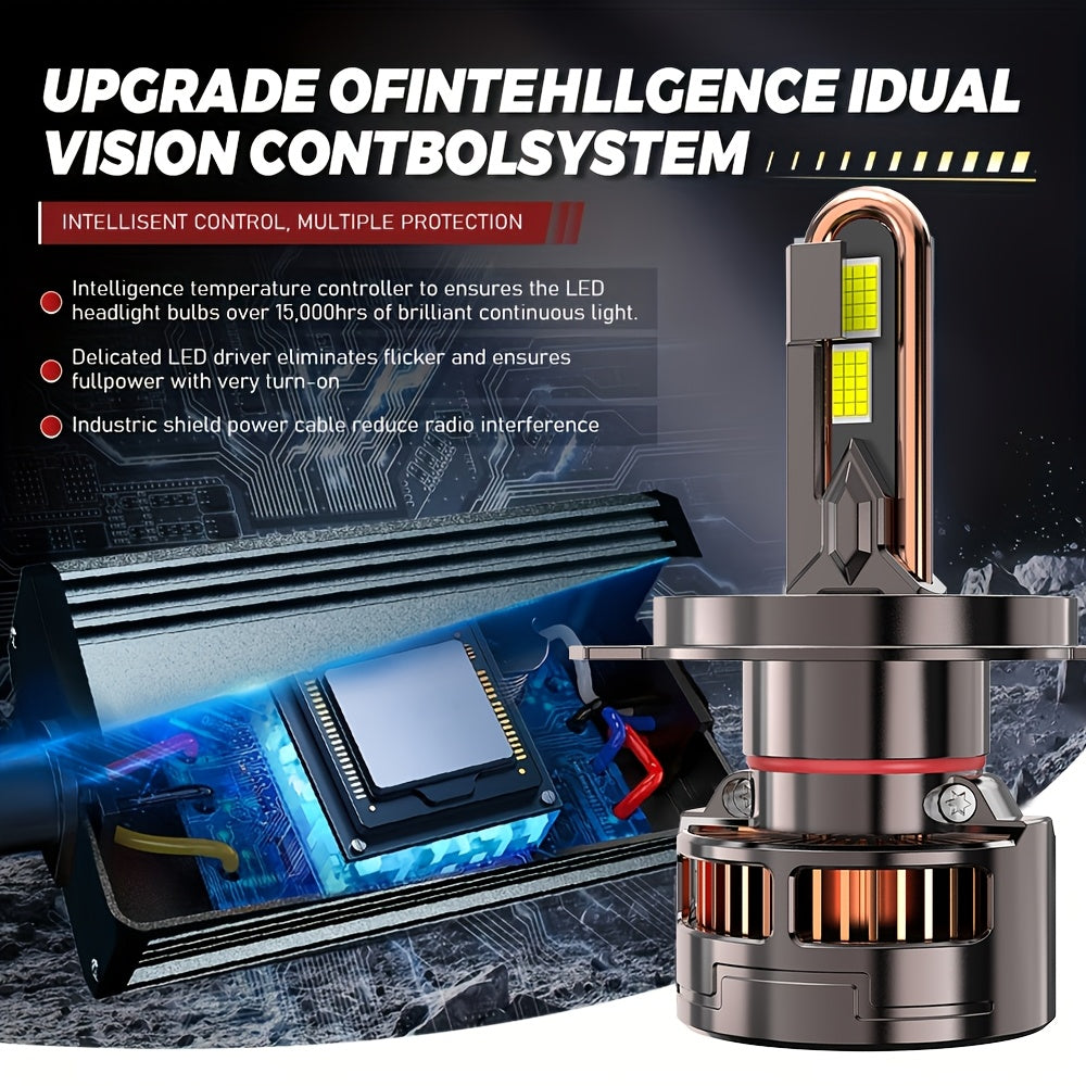 4-Pack, 2Pcs 9005 + 2Pcs H11, H4 Car LED Headlights, H7 LED Bulbs, 120,000 Lumens, Low/High Beam, H1, H4/9003/HB2, H7/H18, H8/H9/H11/H16, 9005/HB3, 9006/HB4, 9012/HIR2, 12V/24V, with External Driver, No Battery Needed