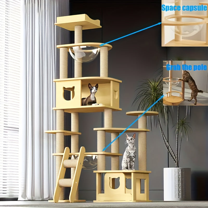 （精品猫爬架）多层冬季保暖猫爬架，带抓挠柱、床和太空舱-稳健设计，节省空间的室内猫爬架，耐用的宠物家具，用于爬行、休息和玩耍，宠物爬行塔，玩耍，高品质材料，适合多猫家庭使用，有5/6/7/8层款式可选择
