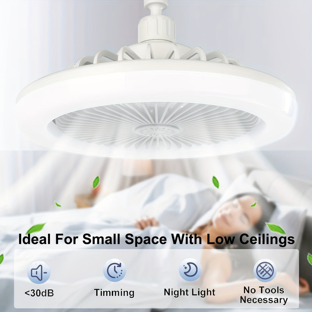 Remote Control Ceiling Fan with Light, Mini 10 Inch Enclosed Low Profile Fan Light, Chandelier with Fan, 3 Wind Speeds, 3 Color Dimmable & Timing Function, Summer Gift for Bedroom Dormitory