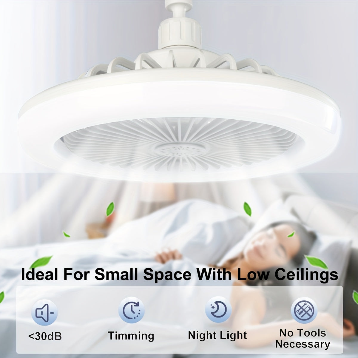 Remote Control Ceiling Fan with Light, Mini 10 Inch Enclosed Low Profile Fan Light, Chandelier with Fan, 3 Wind Speeds, 3 Color Dimmable & Timing Function, Summer Gift for Bedroom Dormitory