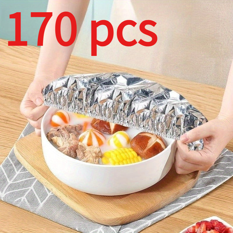 170Pcs Reusable Aluminum Foil Insulation Covers, Heat Resistant Insulated Bowl Lids, Reusable Food Fruit Warm Keeping Cup Covers, Durable Fresh Keeping Anti-Scald Reflective Lids