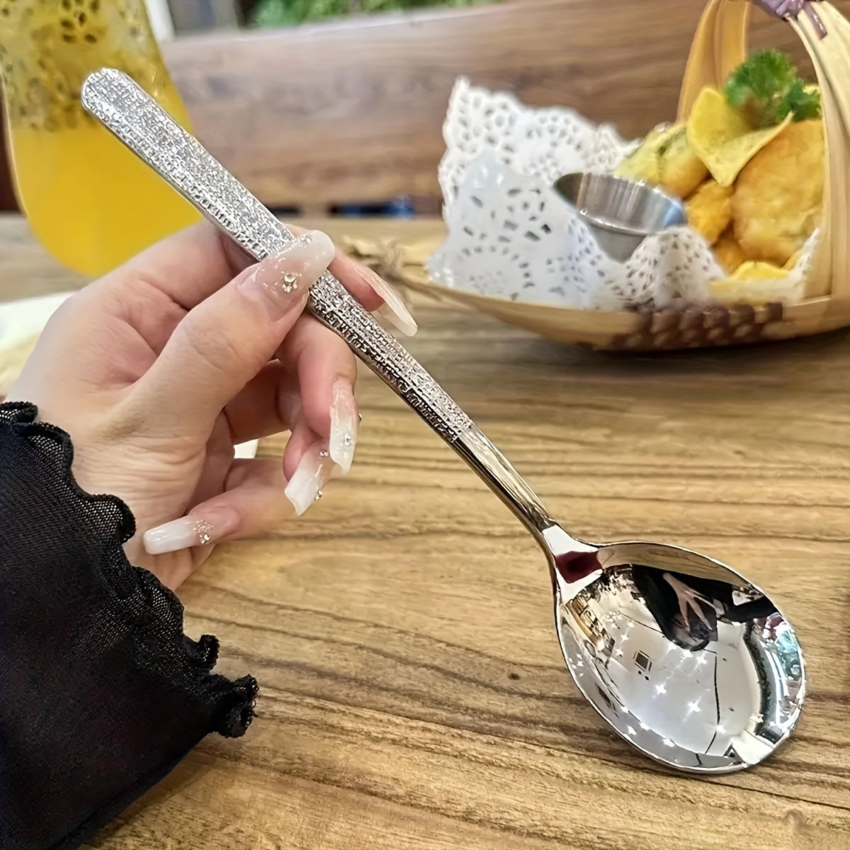 2 Pack Large Round Stainless Steel Ladle - Commercial & Home Kitchen Spoon, Large Serving Ladle with Heat-Resistant Short Handle, Drainage Holes for Easy Cleaning, Durable Stainless Steel Cutlery