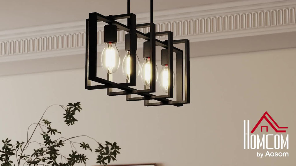 HOMCOM 31.5-inch pendant light, farmhouse style kitchen island lighting fixture, equipped with 4 rotatable lamp arms and adjustable height, suitable for living room, dining room, hallway, E26 base, black
