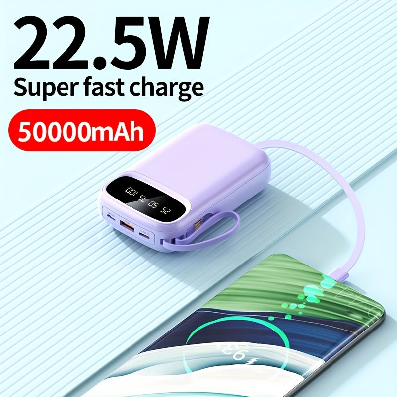 50000mAh Portable Power Bank, Comes With Four Data Cables/lanyard/LED Power Display, Suitable For Fast Charging Of Mobile Phones Such As IPhone/Android And Digital Electronic Products, Outdoor Portable Emergency Power Backup Battery Pack, Gift