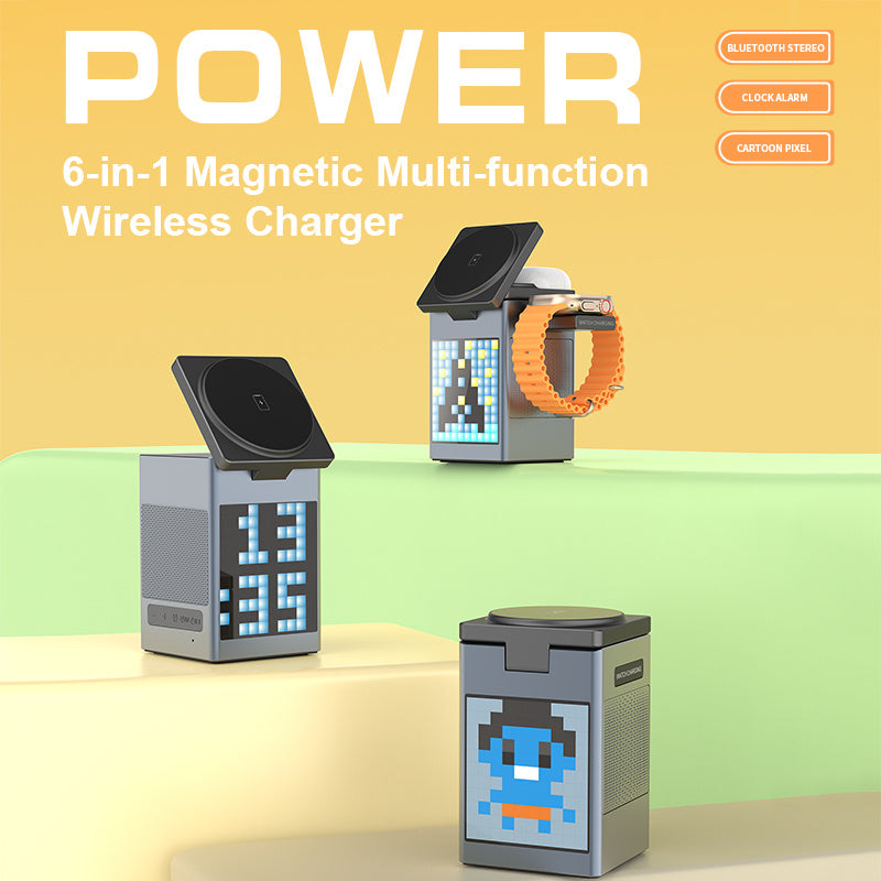 3-in-1 Quick Wireless Charging Station with BT Speaker and Alarm Stand, Battery Charger and Adapter