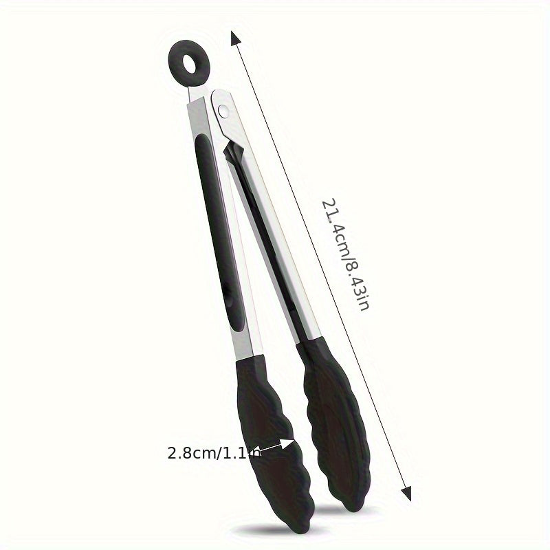 1PC Stainless Steel Food Tongs with Nylon Grip, 7 Inch Mini Heat Resistant Non-slip BBQ Tongs, Lockable Design Strong Grip, Ideal for Kitchen Cooking Outdoor BBQ Camping, Perfect Holiday Gift for Christmas Halloween Easter Thanksgiving Valentine's Day