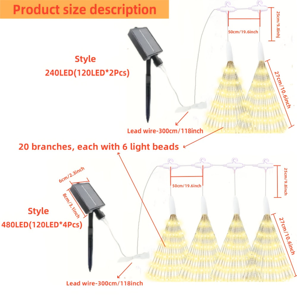 2/4支悬挂式太阳能户外烟花灯，240/480 LED闪光星爆球灯，暖白色/多色/白色，8种模式铜线童话灯，适用于庭院、雨伞、屋檐、花园、树木、帐篷、圣诞装饰