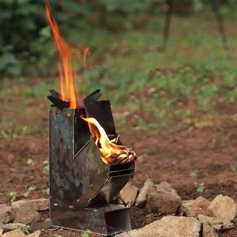 Portable Stainless Steel Outdoor Rocket Stove – Foldable Wood-Burning Camping Stove with Chimney Effect, Lightweight Wood-Burning Cooker for Camping, BBQ, Backyard – No Propane Needed, Ash-Free Operation, Includes Storage Bag