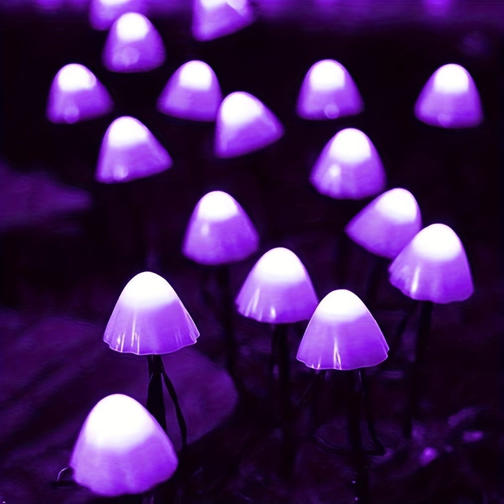 1套太阳能小蘑菇灯，带遥控器，适用于花园庭院门廊婚礼派对装饰的太阳能仙女灯，防护等级IP44