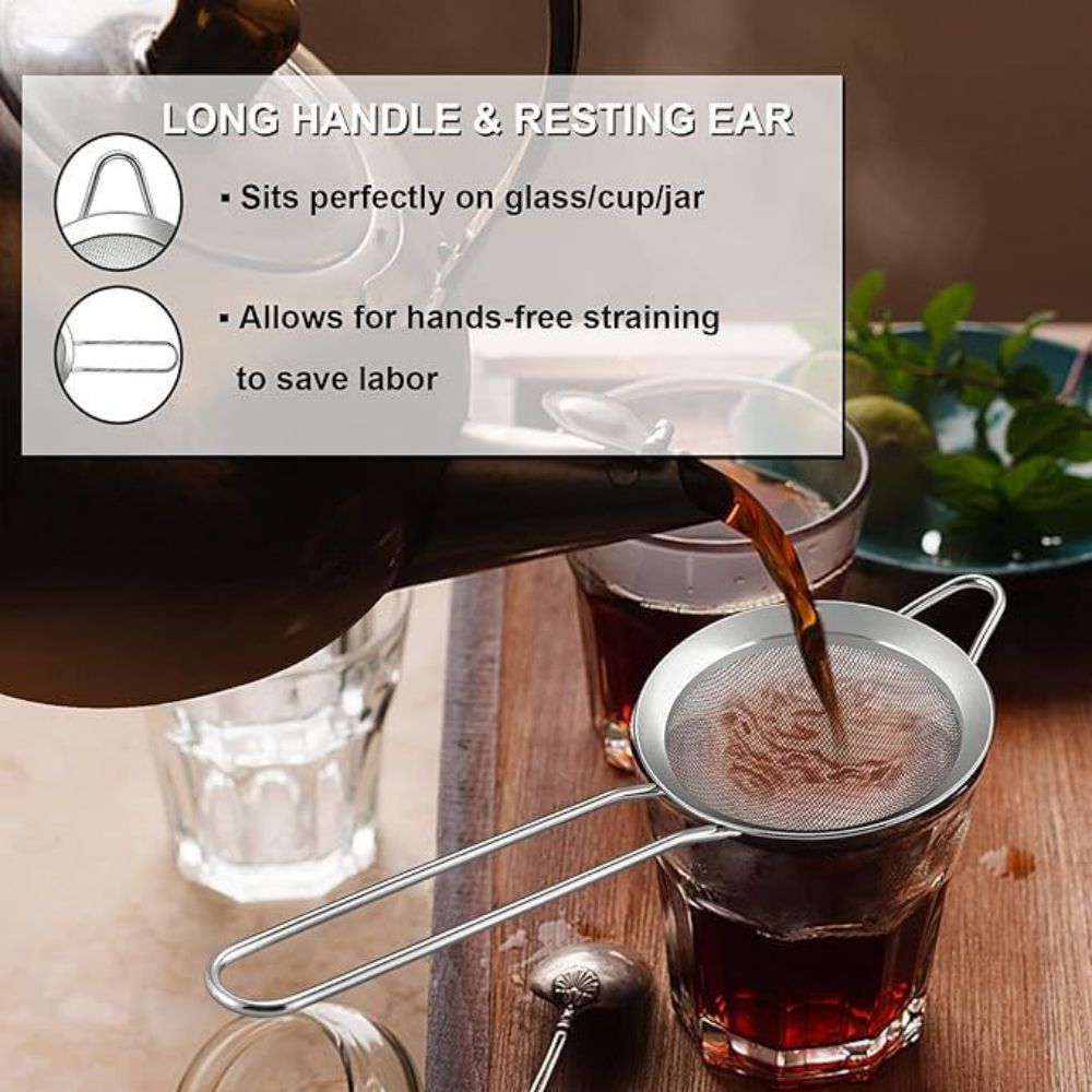 Fine Mini Mesh Strainer, Stainless Steel Small Sieve with Handle, Ideal for Cocktail, Tea, Coffee, Juice, Durable Food Filter, No Electricity Required, Perfect for Home and Professional Chefs