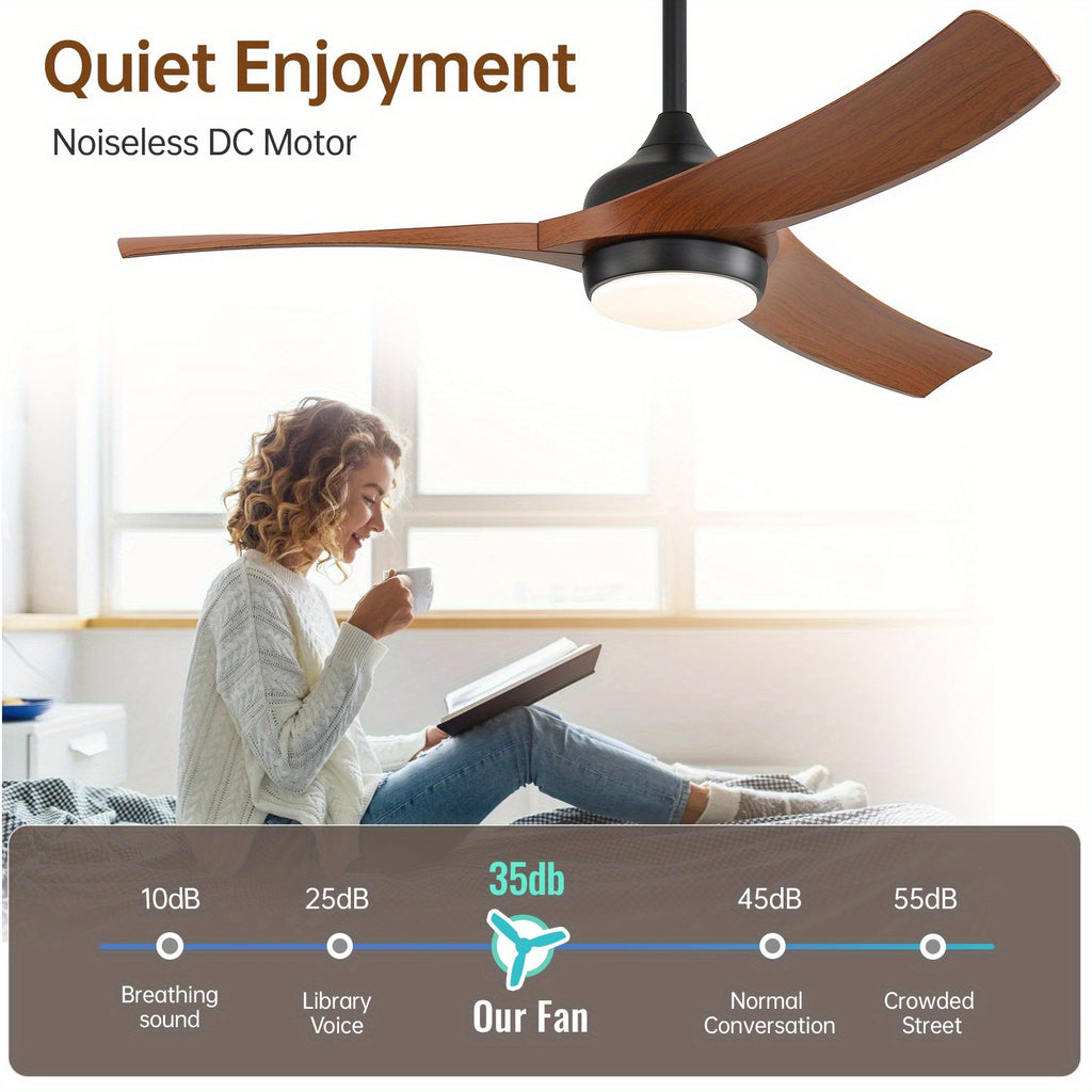 Sofucor Modern Ceiling Fan with Light, 52 Inch, Remote Control, 3 ABS Blades, 3 Color Options, 1/4/8 Hour Timer, 6 Speed Settings, Bright Ceiling Light, for Bedroom, Living Room, Indoor Outdoor