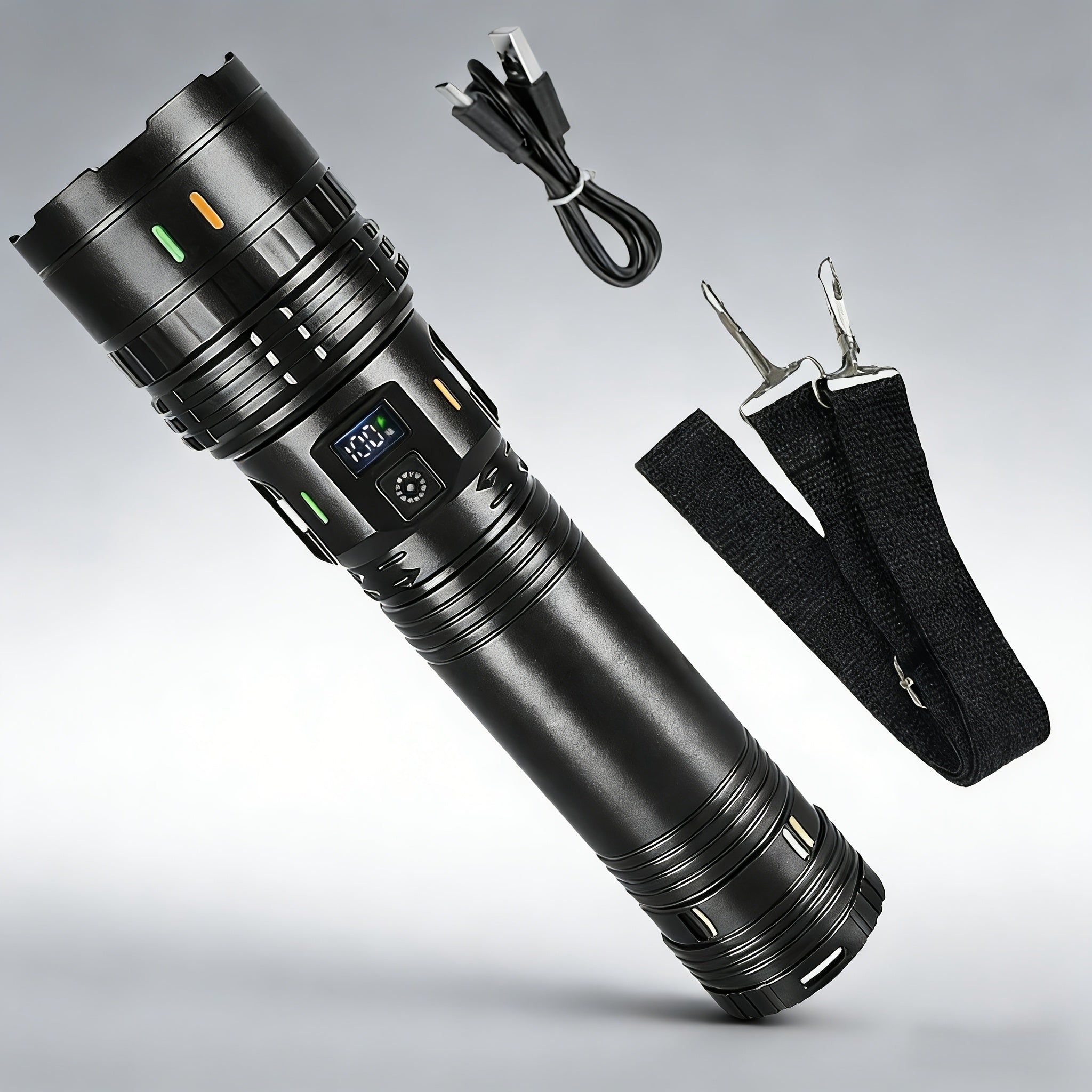 High Power LED Flashlight, Super Bright Adjustable Beam, Built-In High Capacity Lithium Battery, Durable ABS Material, IP44 Waterproof, Ideal for Camping Travel Patrol, Perfect Christmas Gift