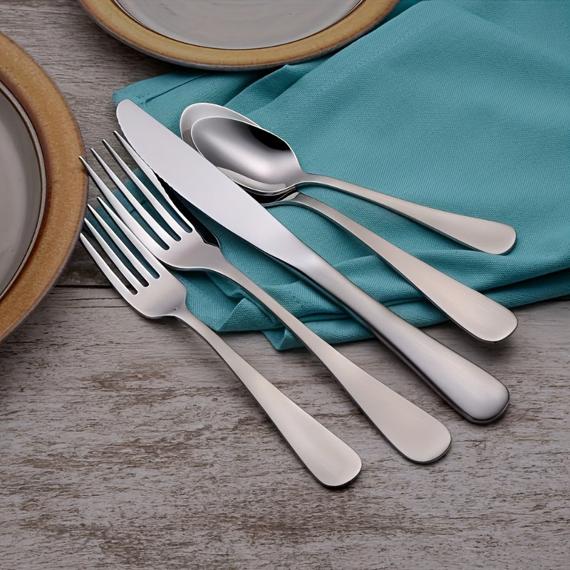 Stainless Steel Western Cutlery Set – Includes Dinner Fork, Dinner Spoon & Tea Spoon – Luxurious Silver Color, Dishwasher Safe – Top Choice for Family Gatherings & Wedding Gifts