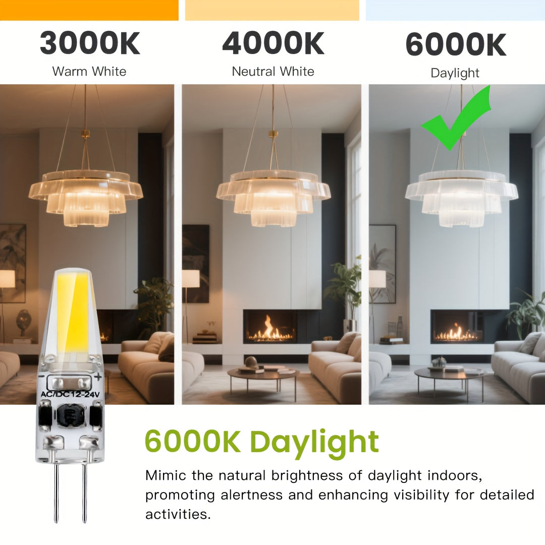 6/12-pack G4 LED bulb, 1.8W (20W halogen replacement), 3000K/4000K/6000K, warm white to daylight, 200LM flicker-free, AC/DC 12V, Cobx1Led T3 two-pin base, non-dimmable, suitable for light fixtures, under-cabinet lighting, RVs, boats