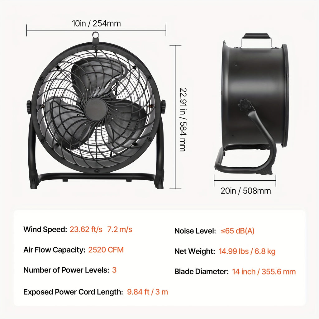 VEVOR 14 Inch Floor Fan, 3-Speed, 360° Tiltable, High Velocity Industrial Fan