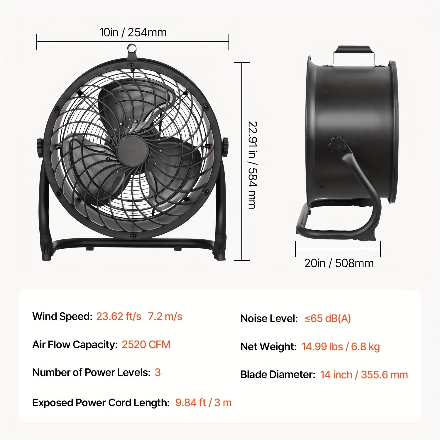 VEVOR 14 Inch Floor Fan, 3-Speed, 360° Tiltable, High Velocity Industrial Fan