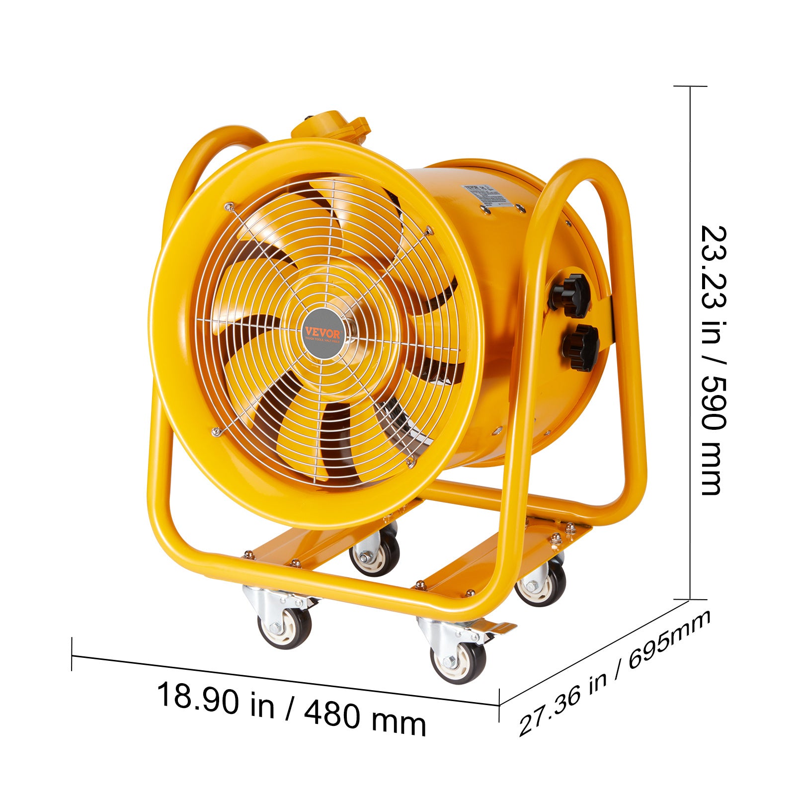 VEVOR Portable Ventilator, 12"/16" Heavy Duty Cylinder Fan, 550W/1100W Powerful Exhaust Fan, 2500CFM/4240CFM, 9.8ft/16.4ft Power Cord (No Charging Head), Industrial Dust & Smoke Blower, for Home/Workplace