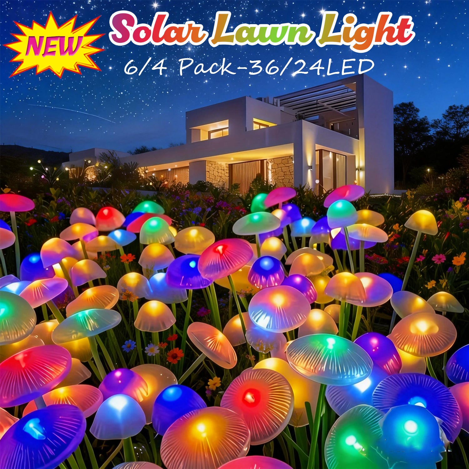 FACHOI 6/4-Pack Solar Jellyfish Mushroom Light, 32/24 LEDs Garden Landscape Lighting, IP44, Outdoor Ground Spike Lawn Light, Suitable for Garden Decoration, Holiday Courtyard Decorative Lighting, Outdoor Path Lighting