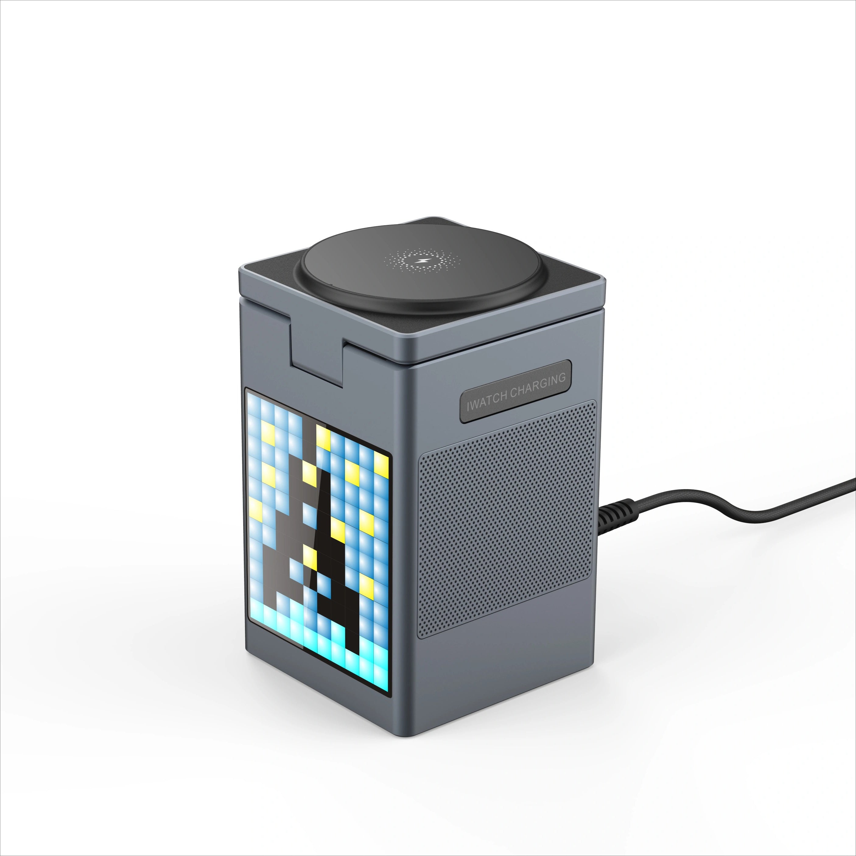 3-in-1 Quick Wireless Charging Station with BT Speaker and Alarm Stand, Battery Charger and Adapter