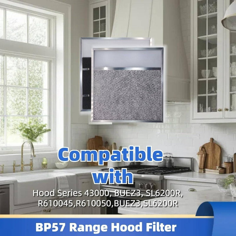BP57 Range Hood with Lighted Lens Cover, 11-3/8 x 11-3/4 Inches, 1 Pack, Stove Hood Vent, Aluminum Grease Filter, Broan-NuTone 43000 Series Kitchen Exhaust Range Hood