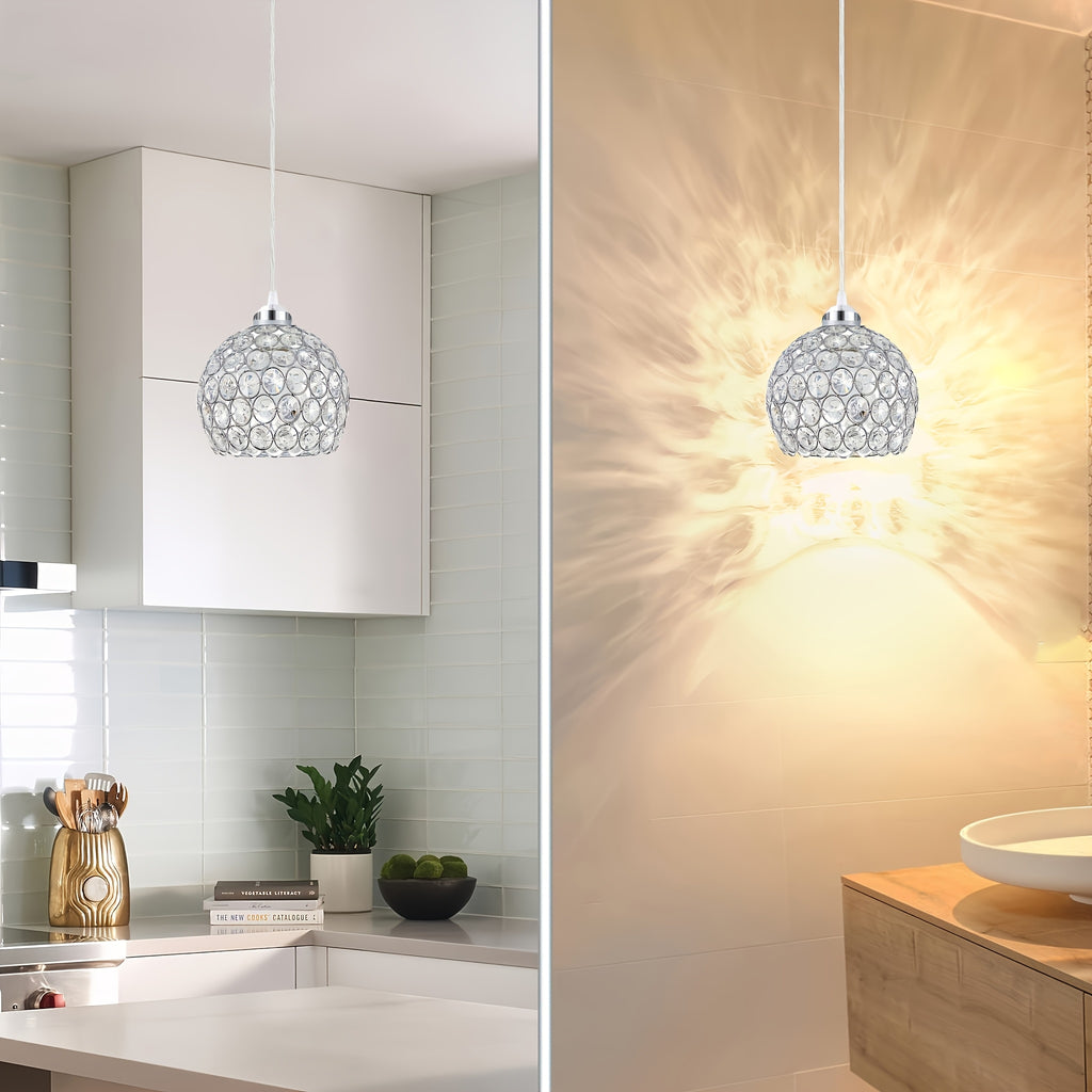 Elegant silver crystal chandelier - modern pendant light, suitable for dining room, kitchen island, bedroom and living room decoration, semi-flush mount installation, ceiling pendant light (bulb not included)