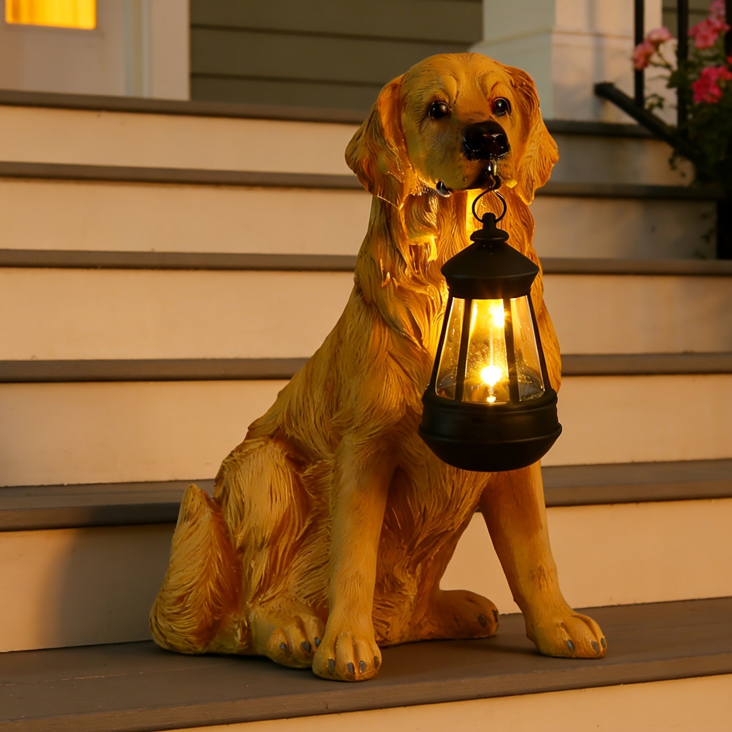 Solar Christmas Hound Night Watchman Decoration, Featuring a Glowing Golden Dog Body and Vintage Lights, the Perfect Companion Gift for Close Friends. Outdoor Christmas Decoration for Courtyard, Solar Christmas Light Outdoor Style