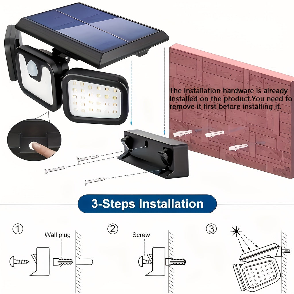 B B BRIGHT Solar Lighting Street Light, Three-Side Lighting Multi-Head Sensor Light, Wireless Street Light, High-Power Rural Courtyard Light, Outdoor Wall Light, Solar Street Light, PIR Motion Sensor, Perfect for Corridors, Rural Courtyards, Villas