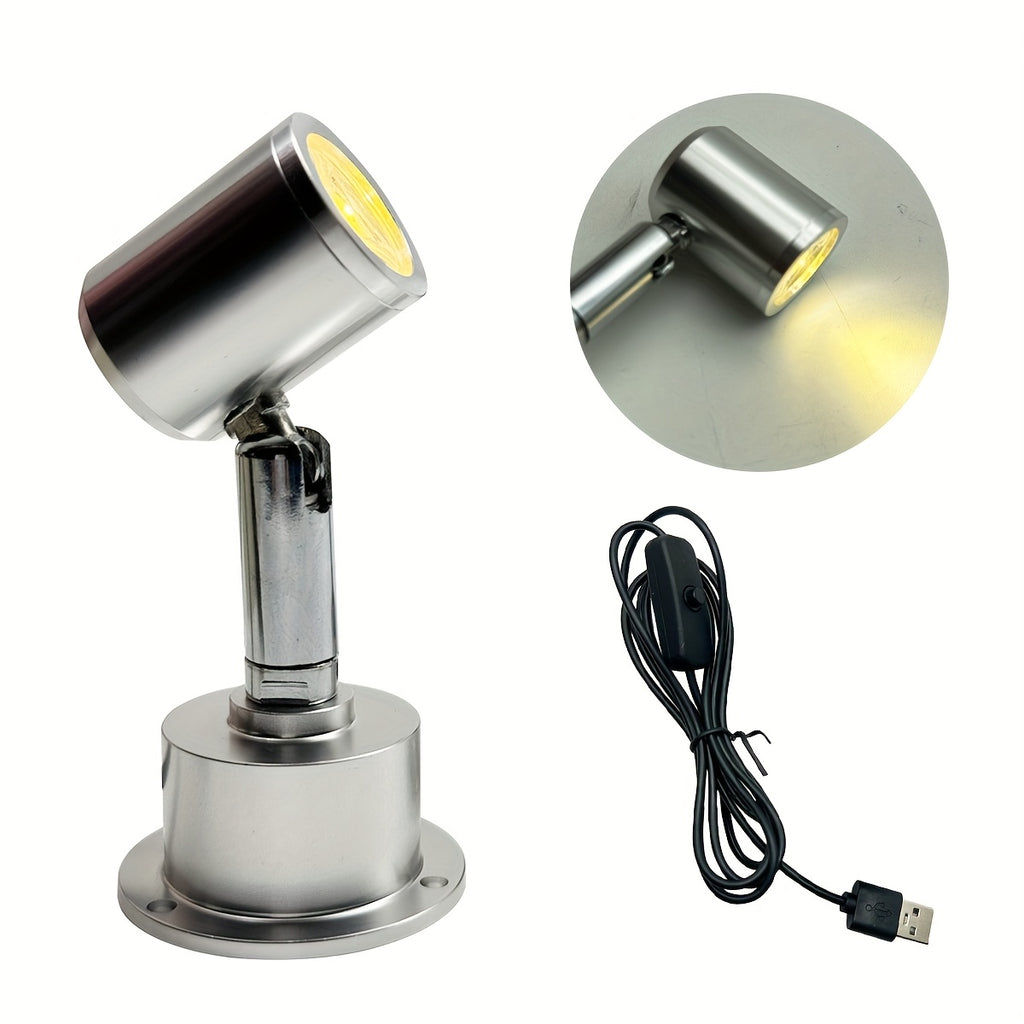 Warm white portable USB LED flood light - surface mount pendant fan-shaped light with push-button control, rotatable aluminum lampshade, suitable for cabinet, display case, jewelry lighting