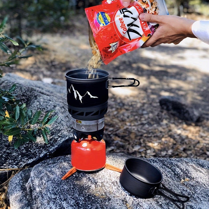 33.81OZ Portable Camping Cookware Set with Windproof Backpacking Stove & Bowl - Aluminum Alloy Burner Alpine Reactor Gas Stove Outdoor Propane Cooking Gear, Jet Burner Kit, Ideal for Hiking, Off-Road, Fishing, Hunting Trips and Emergency Situations/