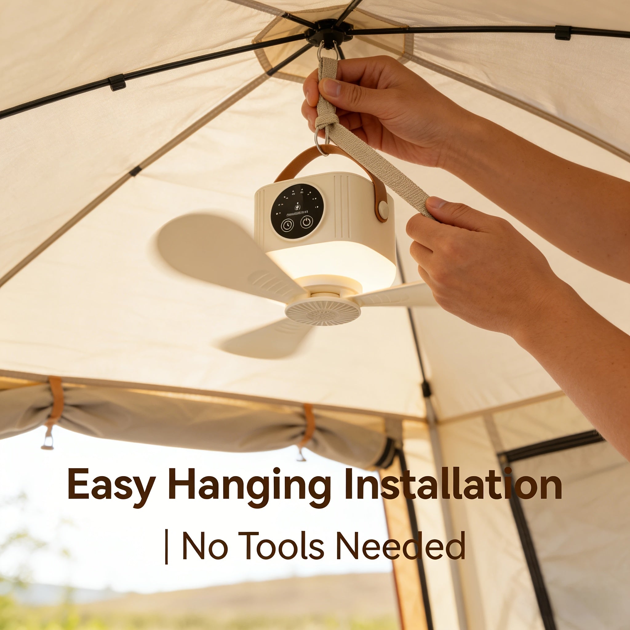 Portable Rechargeable Remote Control Small Hanging Fan with Light, Remote Operated, 4-Speed Adjustable, Quiet & Timer, 3-Level Night Light, Detachable Blades, Long-Lasting Battery, Safe for Outdoor Tents