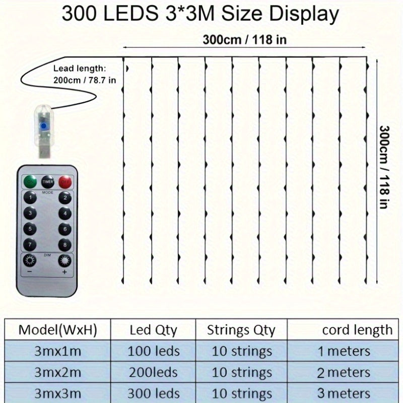 LED 氣氛窗簾燈，氣氛窗簾燈，適用於臥室，冷白色，USB 插電，8 種模式吊燈串燈，附遙控器，適合聖誕節、臥室、室內、婚禮、派對等裝飾，適合所有季節
