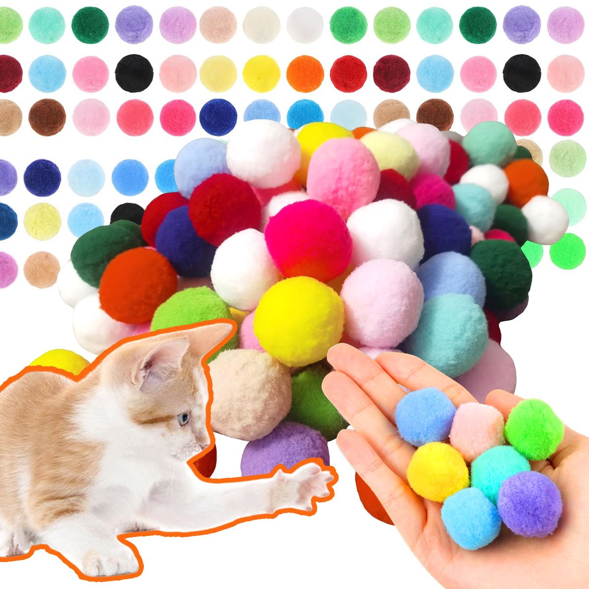 103/203件（1.18英寸）彩色毛绒逗猫棒球，适用于猫狗训练，耐咬耐磨柔软可啃咬幼猫/幼犬逗猫棒，单独玩耍与互动狩猎游戏皆宜