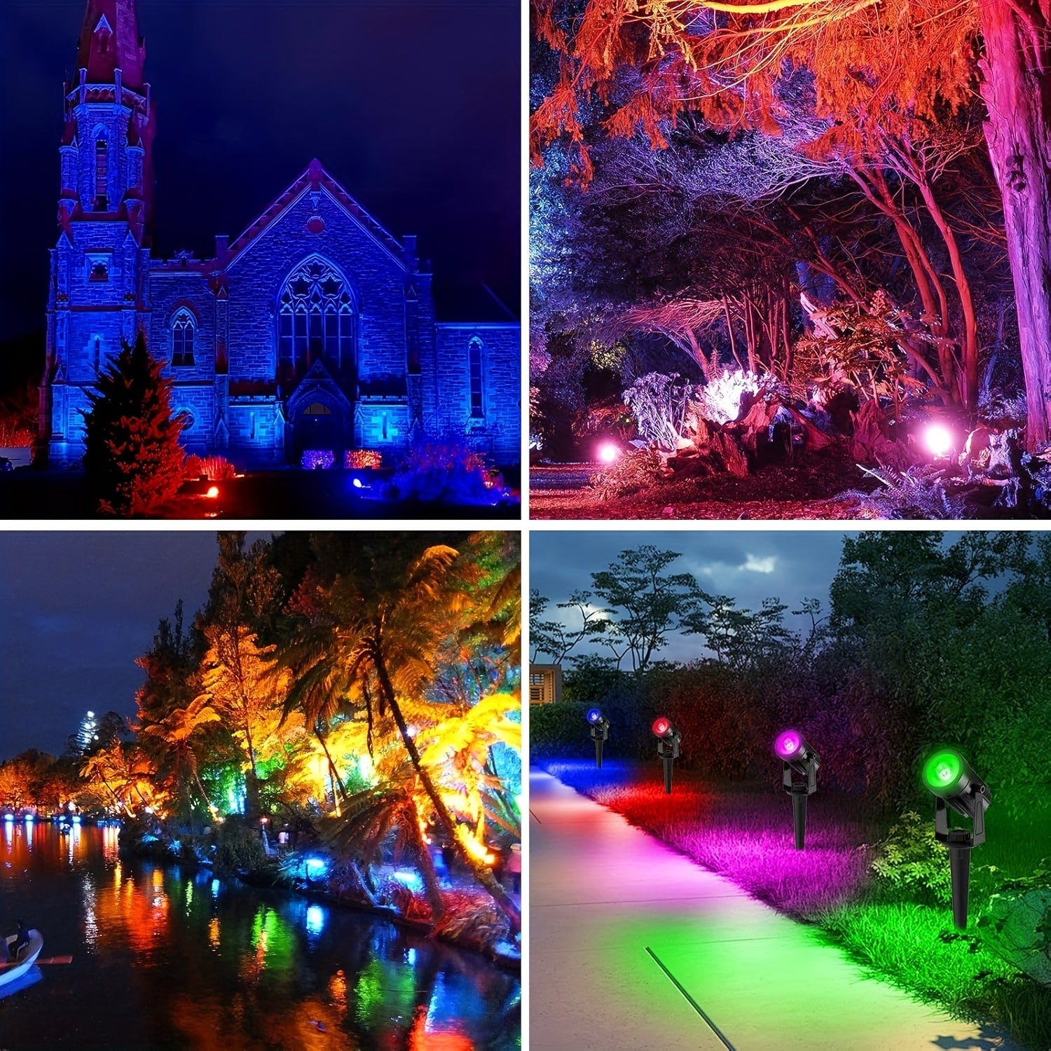 A set of outdoor solar spotlights suitable for Christmas and Halloween, with RGB color cycling, LED landscape lighting, 9.8 ft cable, separate solar panel, and dusk-to-dawn function, can be used to illuminate driveways, walkways, and pool areas