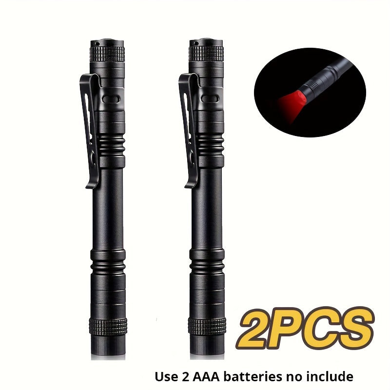 One or Two Portable Red Light Flashlights, Ideal for Camping, Hiking, Bugging, Stargazing & Aviation, Outdoor Activities & Protection - Pocket-Sized Flashlight with One Mode (Batteries Not Included), Batteries Not Included