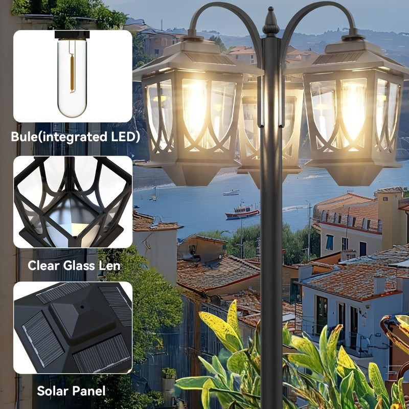 2/1-Piece 73-Inch 3-Head Solar Light, Clear Glass Aluminum, 60 Lumens, Accurate 3000K Light, Adjustable in Sections, Solar Floor Lamp, Outdoor Light, Solar Post Light, Suitable for Home, Courtyard, Garden, Valentine's Day, Carnival