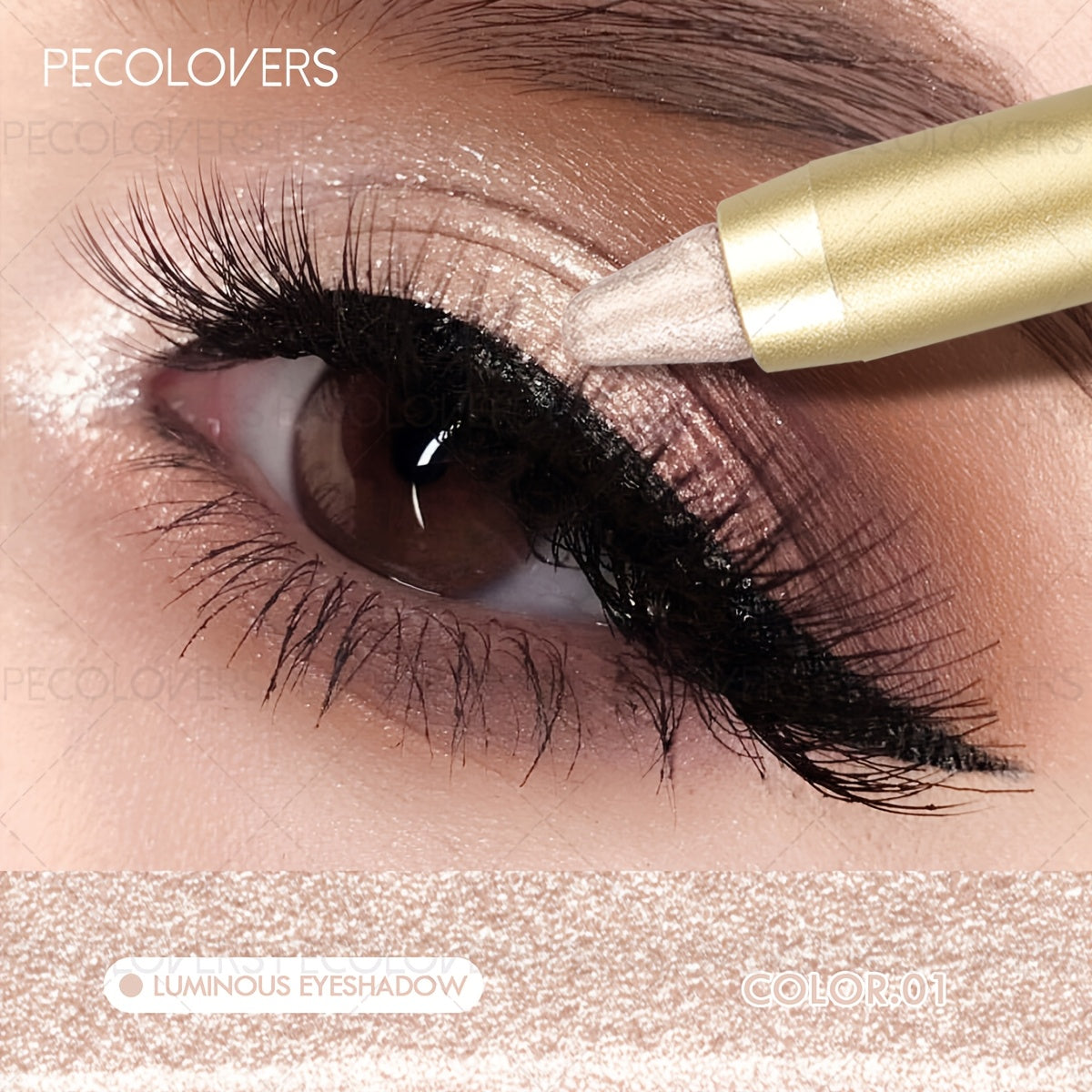 PECOLOVERS 多功能珠光眼影眼线笔 - 防水双效高光彩妆，金属光泽/哑光质感，自然棕调（持久不脱妆） - 珠光眼影棒与眼线笔二合一