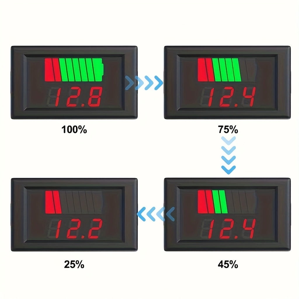 Battery Charge Level Indicator 12V 24V 36V 48V 60V 72V – Battery Capacity Tester, LED Display Voltmeter for Cars, Golf Carts, Forklifts & Electric Vehicles