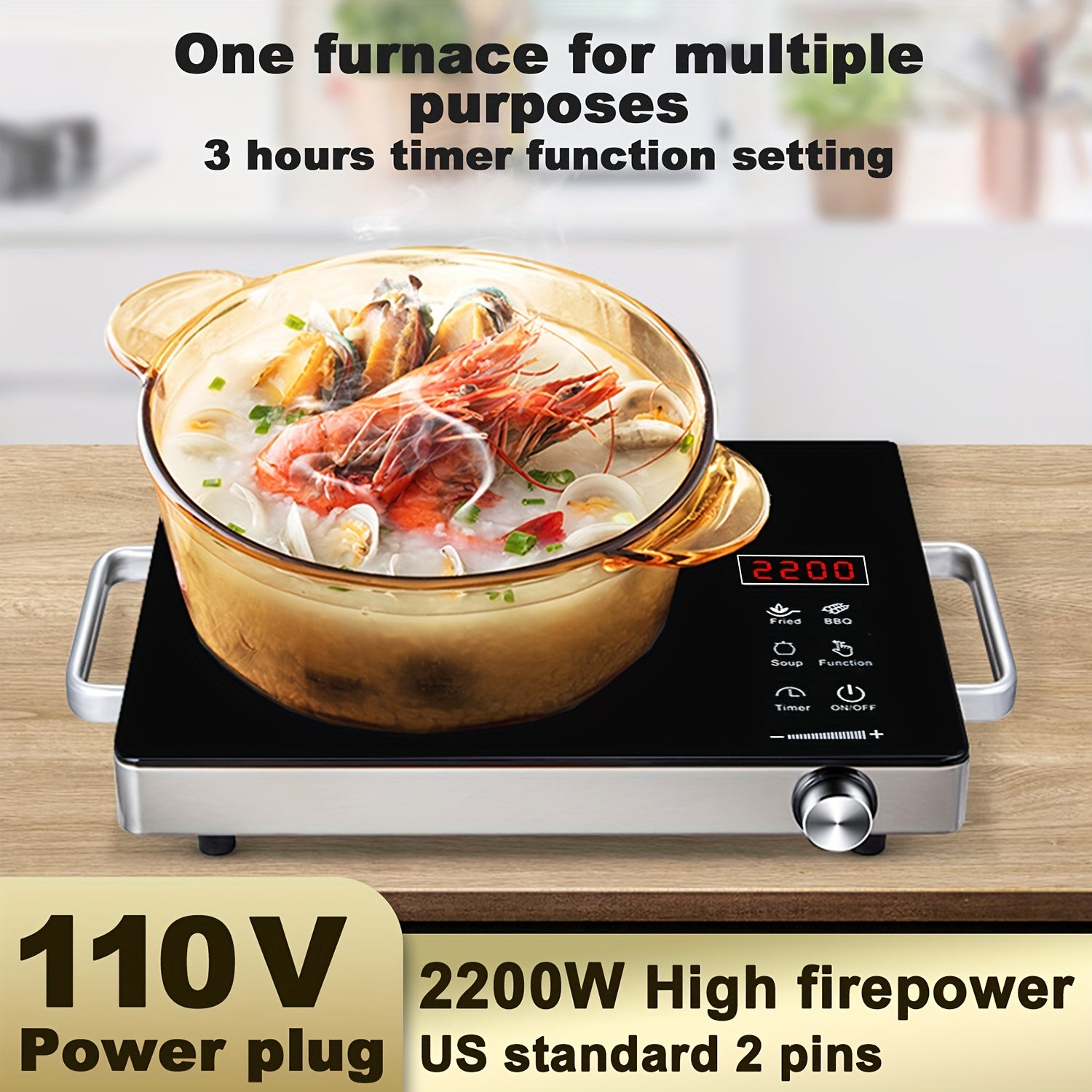 Electric Ceramic Cooktop, 2200W – 2200W Infrared Electric Stove, Home Cooking Stove, US 110V