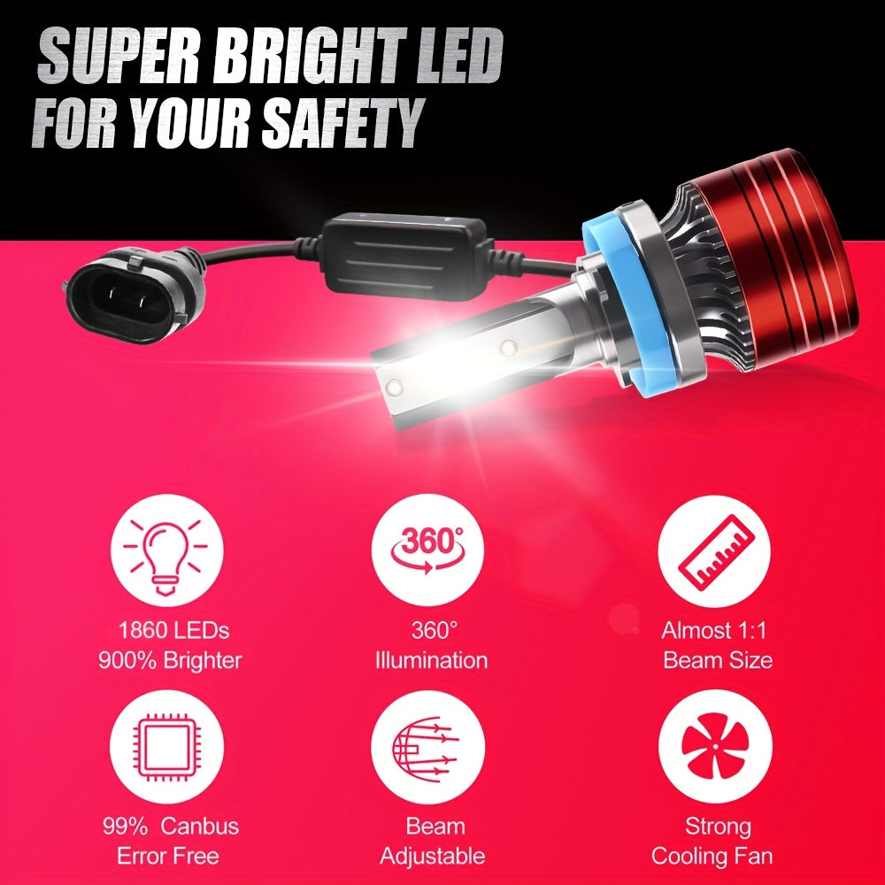 2 High Brightness LED Car Headlights - 60000 Lumens 6000K White Fog Light, Compatible with H4/H7/H1/H11/9005/9006, Plug-and-Play Design, No Battery Needed, Vehicle Lighting Upgrade, Stylish Headlight Design, Durable Headlight Structure