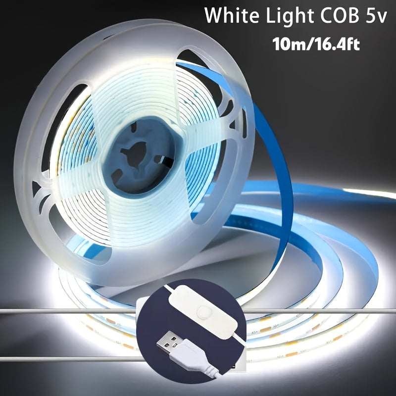 LED灯带带开关 - 5V USB供电高亮柔光，适用于梳妆台镜子、电视背光、DIY装饰、家居氛围及派对活动