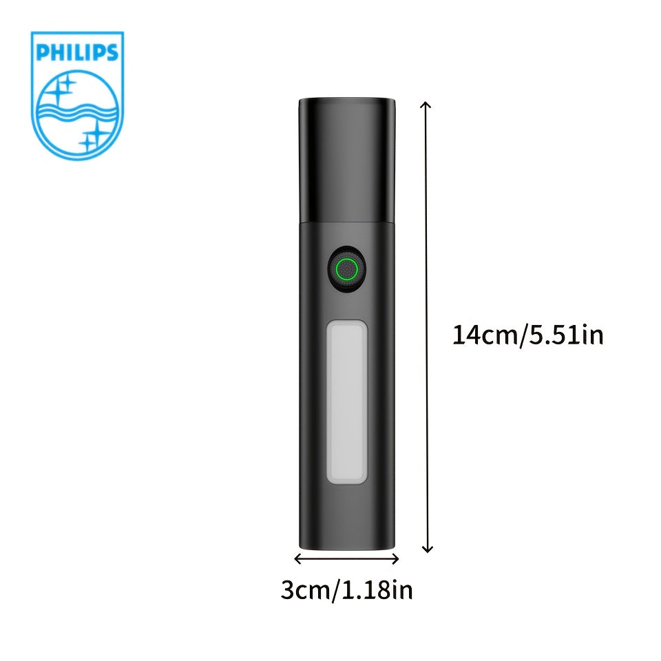 Philips Rechargeable High-Lumen Flashlight with COB Sidelight / Adjustable Beam Focus / Compact & Portable Design / Extended Battery Life / Ideal for Home Emergencies, Outdoor Camping & Adventures