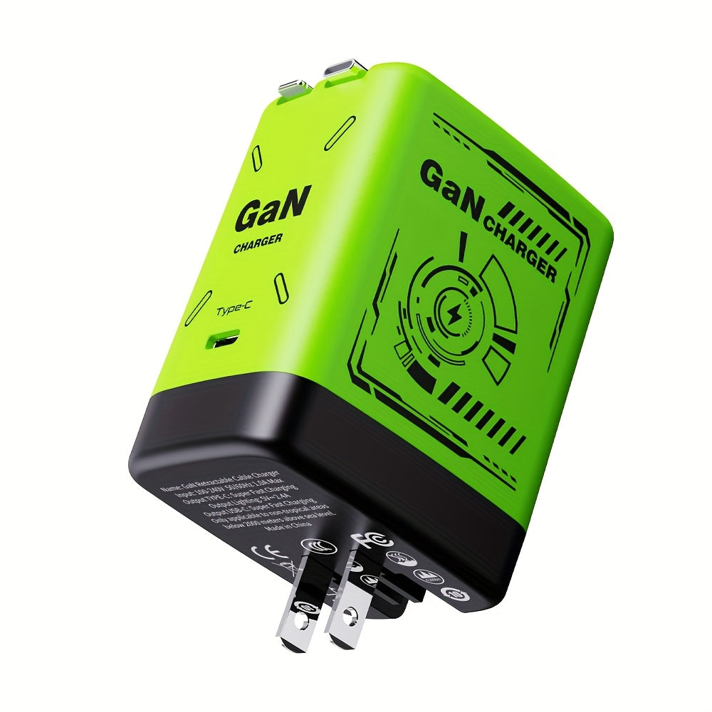 PD3.0 Rapid Charging 35W Gan 3-In-1 - Includes 2 Retractable 47.24inch Cables And 1 Type-C Port, a Versatile Fast Charging Plug Compatible with Multiple Fast Charge Devices, Compact And Portable, Featuring Dual Charging Cables of 47.24inch