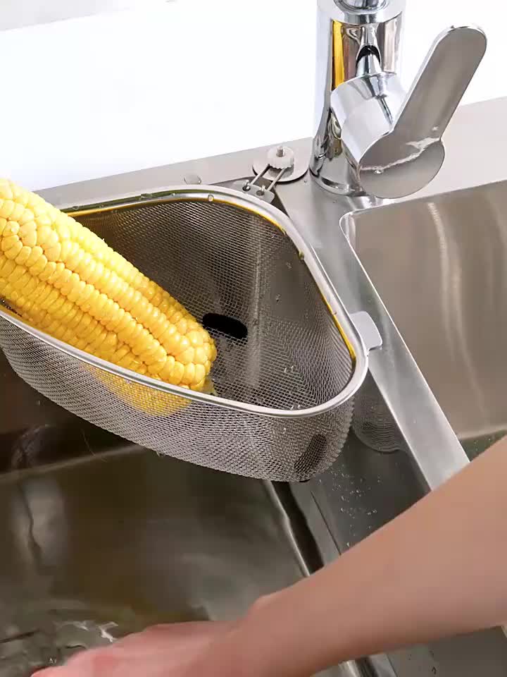 Triangular Stainless Steel Sink Strainer Basket - Removable Food Waste Filter with Mesh Storage Basket, Easy to Clean, for Hanging & Standing in Kitchen, Kitchen Sink Drain Basket