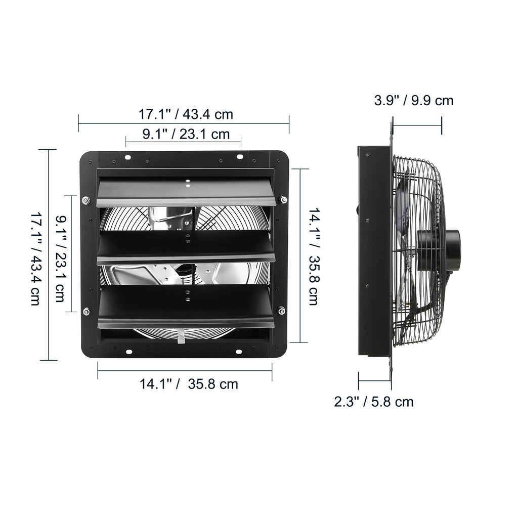 VEVOR Shutter Exhaust Fan, 12''/14''/16'' with Temperature and Humidity Controller, EC Motor, 940 CFM/1513 CFM/1747 CFM, 10-Speed Wall Mount Attic Fan for Greenhouse, Garage, Shed Ventilation and Cooling