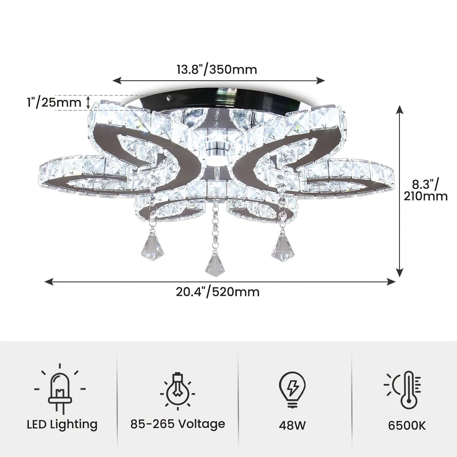 20.4-Inch Modern Large Crystal Chandelier - Hardwired LED Crystal Diffuser Pendant Light, Ceiling Light Fixture for Bedroom, Living Room and Dining Room (Cool White Light)