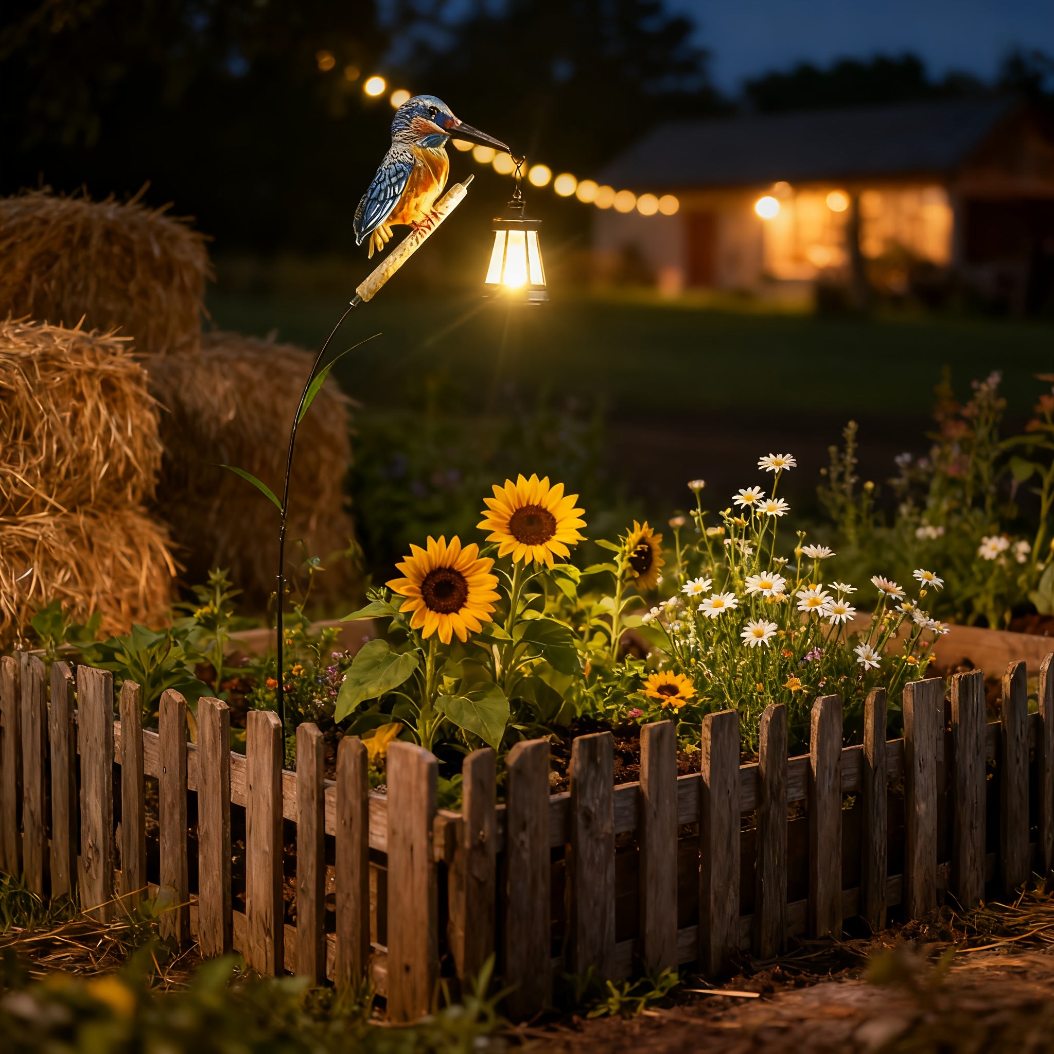 New Outdoor Solar Kingfisher Hanging Lantern Courtyard Lawn Light, Swaying Reed Design Natural and Vivid, Suitable for Garden Lawn Farm Path Courtyard Decoration, Warm White or Colorful Light, Best Holiday Gift for Family and Friends