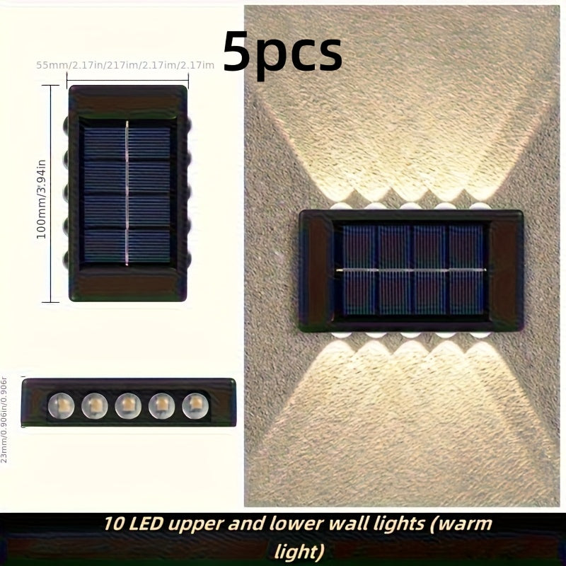 5pcs 10LED Solar Light Outdoor Courtyard Light Yard Garden Decorative Light Fence Wall Washer New Up and Down Glowing Ambient Wall Light