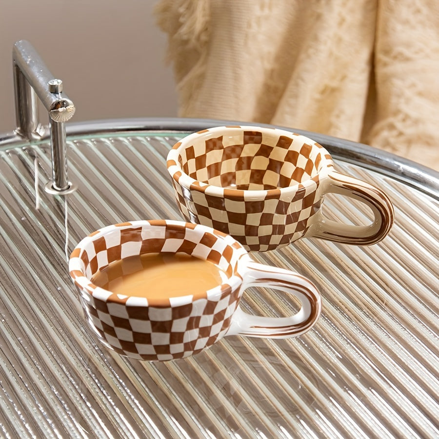 1 Irregular Plaid Ceramic Mug, Perfect for Home & Office, Casual Coffee Cup, 7oz