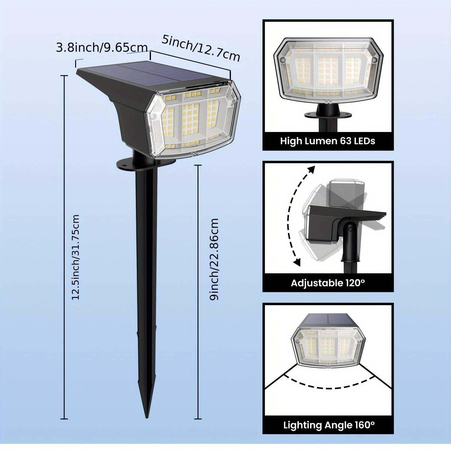 12/2-Piece Solar Outdoor Light Garden IP65 Waterproof 3 Lighting Modes Solar Spotlight Christmas Decoration Outdoor Accent Light Landscape Solar Light Outdoor Courtyard Landscape Lighting Suitable for Garden, Courtyard, Camping