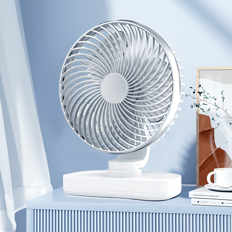 Portable Rechargeable Desktop Fan, Long Lasting Battery Auto Oscillating Fan, Up & Down Angle Adjustable, Compact Quiet Mini Fan Ideal for Dormitory Office